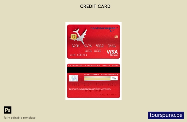lista para imprimir plantilla de tarjeta clásica de visa del banco noruego AS de